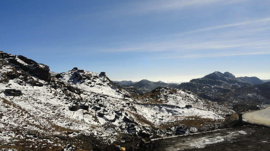 Nathula Pass on the India-China border with mountain roads in East Sikkim