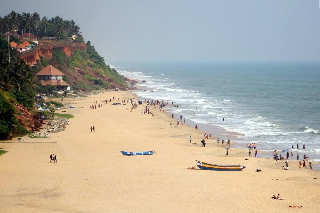 Golden sunset view over Varkala Beach cliffs in Kerala, India