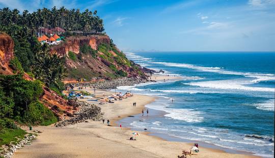 Aerial view of Varkala Beach and Arabian Sea coastline