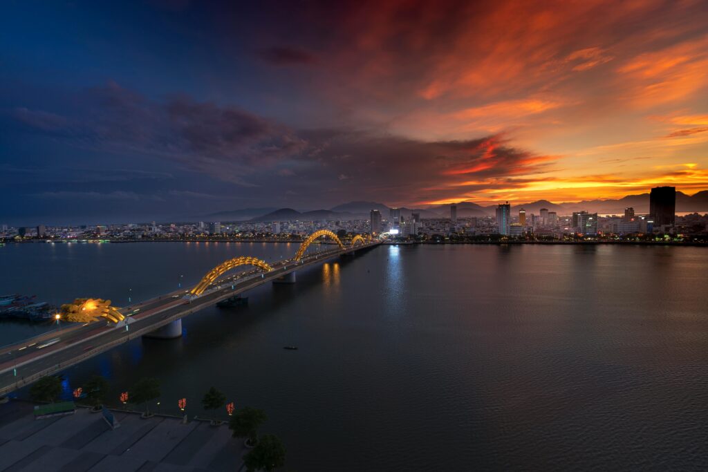 Bird's Eye View Of City Da Nang, Vietnam During Dawn.