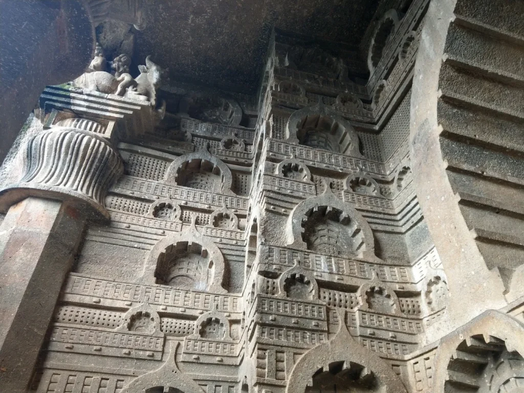 Pillars with Bell Capitals & Carvings, Bedse Caves