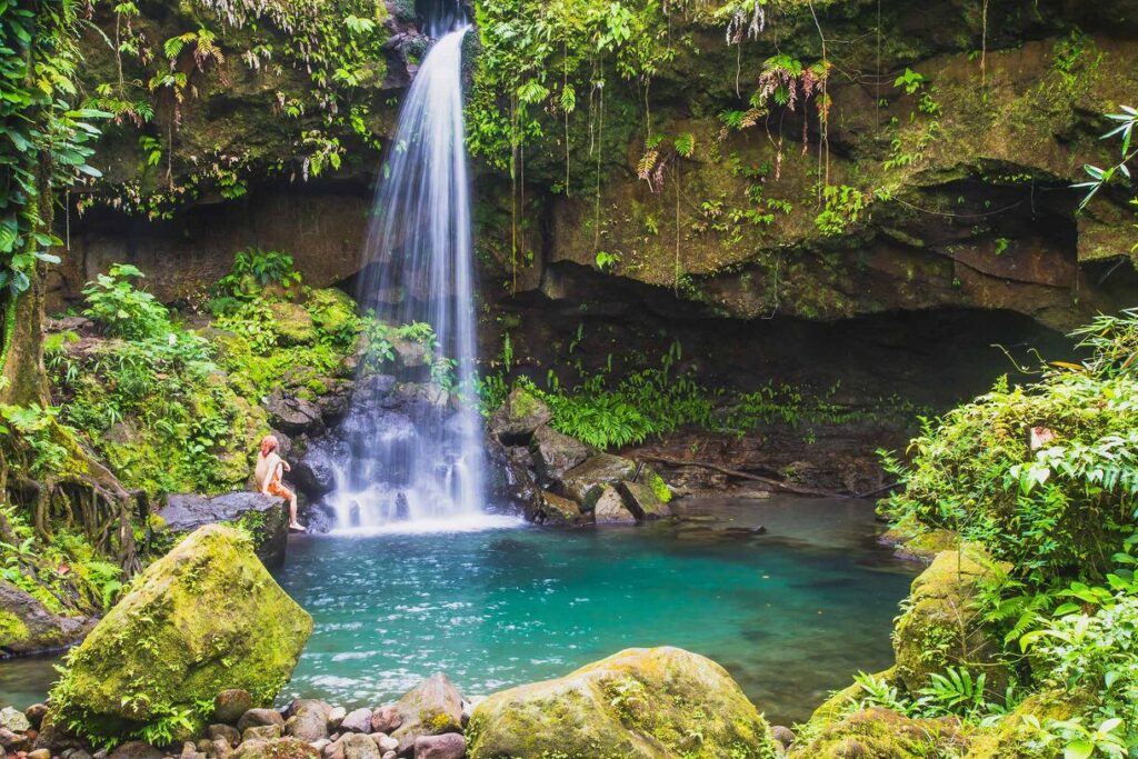 Natural pool at waterfall Dominica