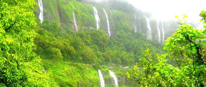 Amboli Ghat waterfall cascading during monsoon in Maharashtra