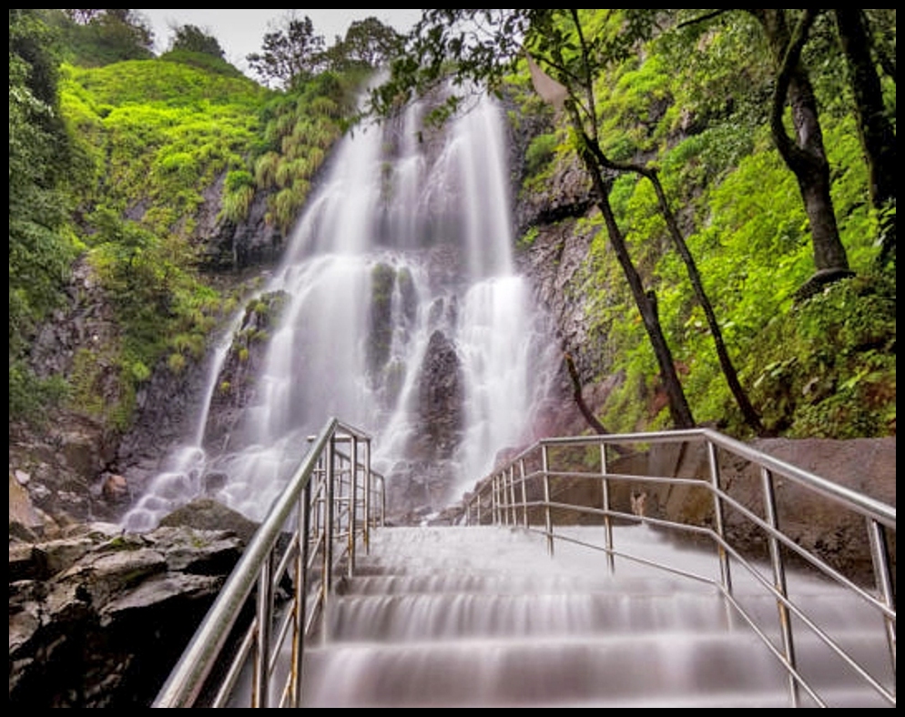 Amboli Waterfall cascading through dense Western Ghats forest, Maharashtra