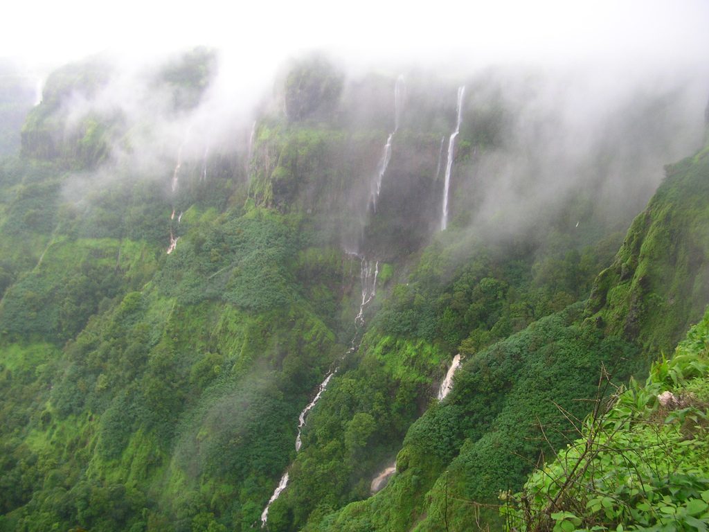 Amboli Waterfall cascading through dense Western Ghats forest, Maharashtra