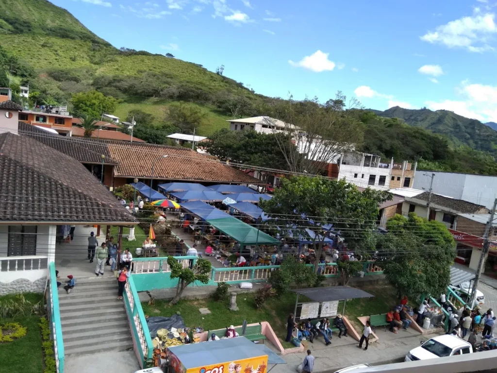 Local market scene in Vilcabamba Ecuador with traditional Andean goods