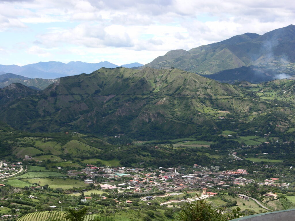 Town of Vilcabamba nestled in the Andes foothills, Ecuador.