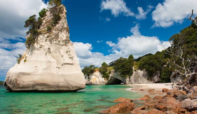 Coromandel Peninsula coastal landscape with beaches and cliffs