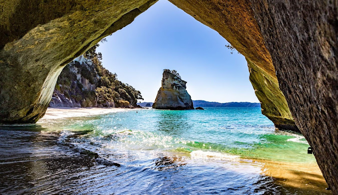 Coromandel Peninsula coastal landscape with beaches and cliffs