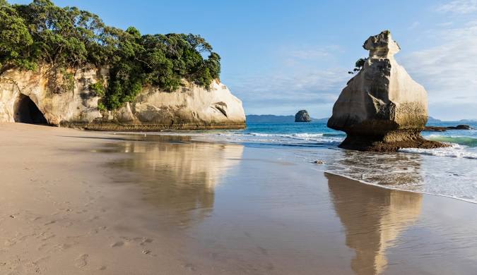 Coromandel Peninsula coastal landscape with beaches and cliffs