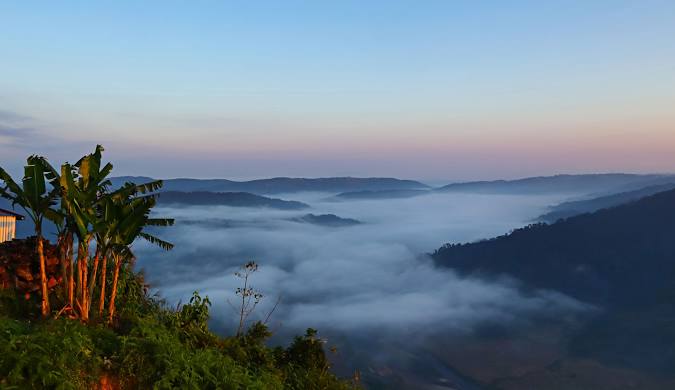 Sea of Clouds, Meghalaya hills and valley scenic landscape, perfect travel destination overview.