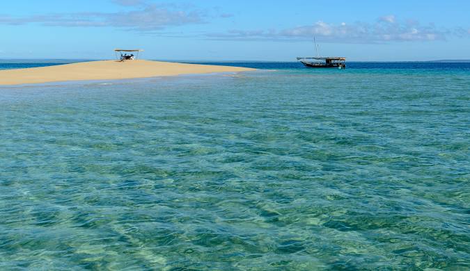 White-sand beach and turquoise water in the Quirimbas Archipelago, Mozambique.