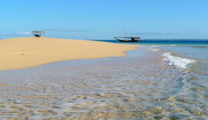 White-sand beach and turquoise water in the Quirimbas Archipelago, Mozambique.