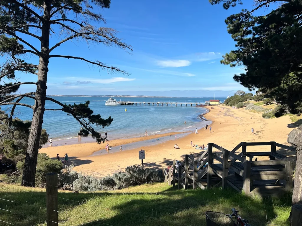 Cowes Beach is the main swimming spot with cafes and shops right on the waterfront.